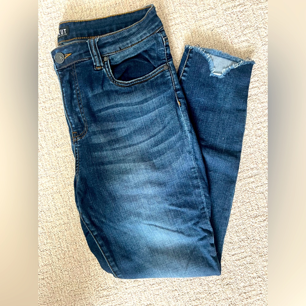 Kut Dark Blue Distressed Hem Denim (size 12)